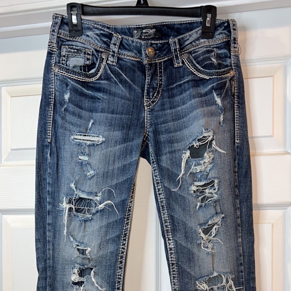 Silver Aiko Mid Boot Holey Blue Jeans